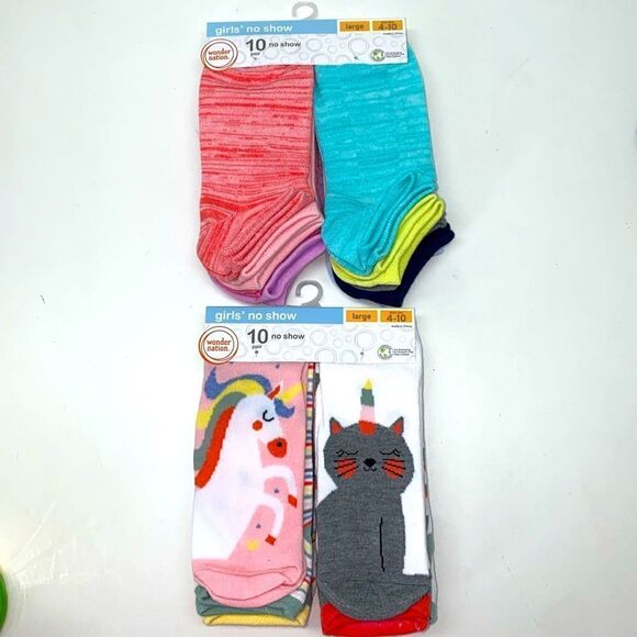 🔥20 Wonder Nation Girls No Show Socks, 20-Pack, Sizes large KIDS - Picture 1 of 6